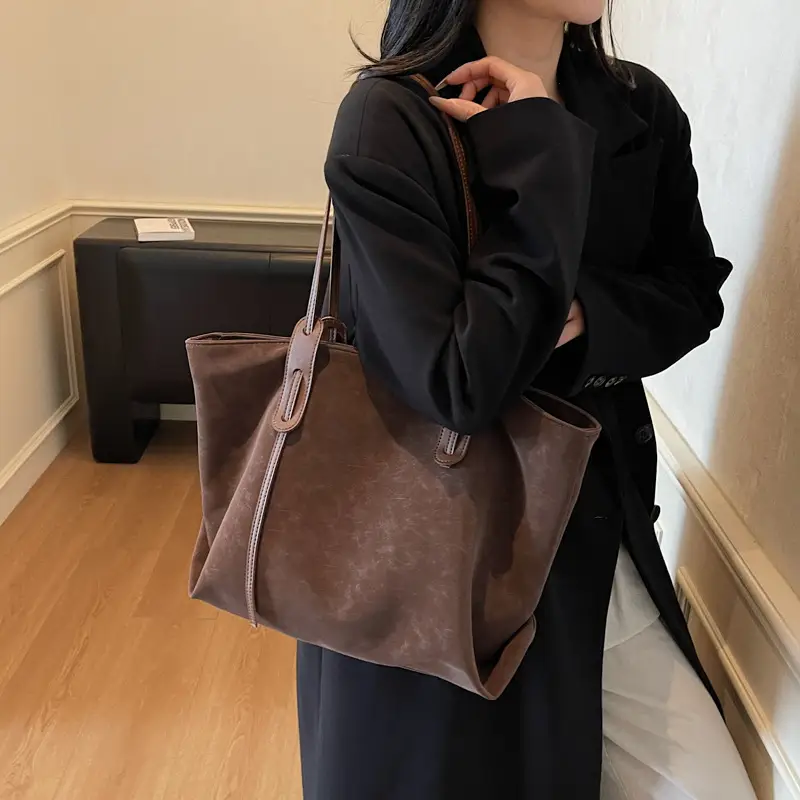 Brown Retro Suede Women's Large Shoulder Bag - Image 2