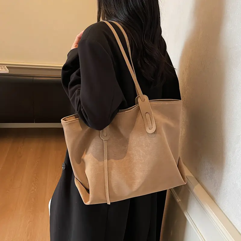 Brown Retro Suede Women's Large Shoulder Bag - Image 3