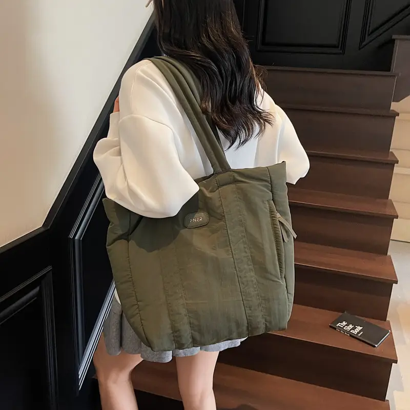 Cross-Border Korean Large Capacity Tote Bag Olive Green - Image 6