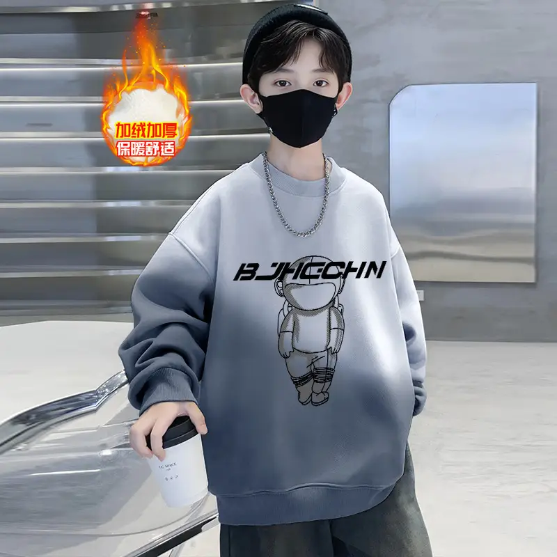 Boys Fleece Crew Sweatshirt Green Gray Graphic - Image 35