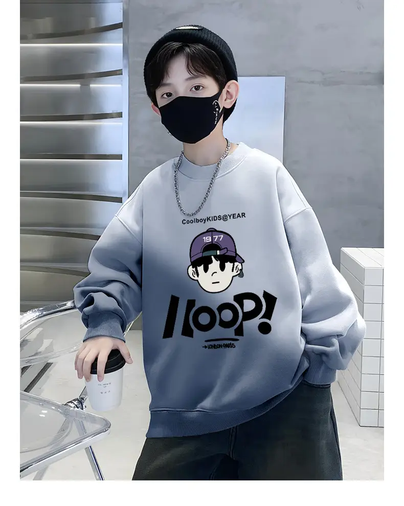 Boys Fleece Crew Sweatshirt Green Gray Graphic — feature 11