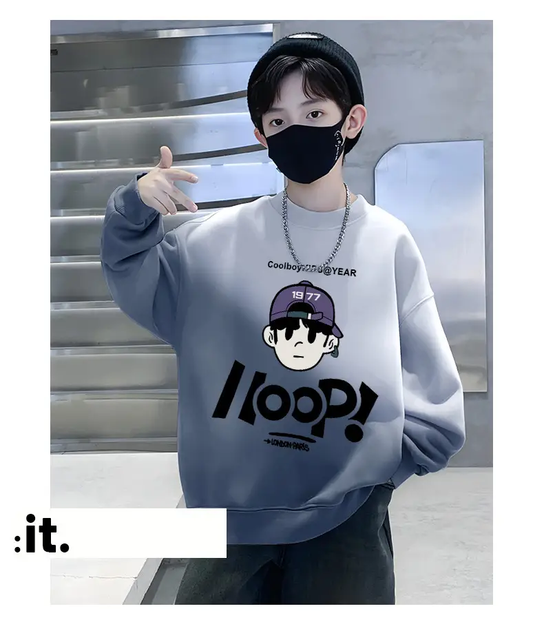 Boys Fleece Crew Sweatshirt Green Gray Graphic — feature 13