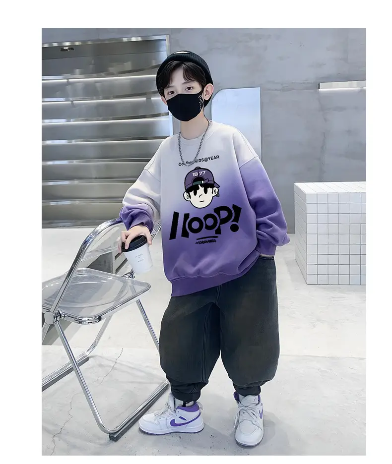 Boys Fleece Crew Sweatshirt Green Gray Graphic — feature 15