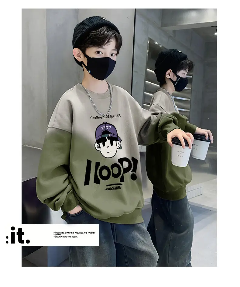 Boys Fleece Crew Sweatshirt Green Gray Graphic — feature 17