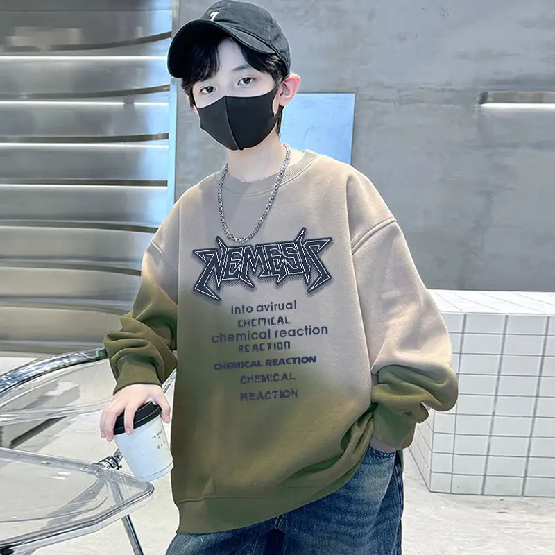Boys Fleece Crew Sweatshirt Green Gray Graphic - Image 12