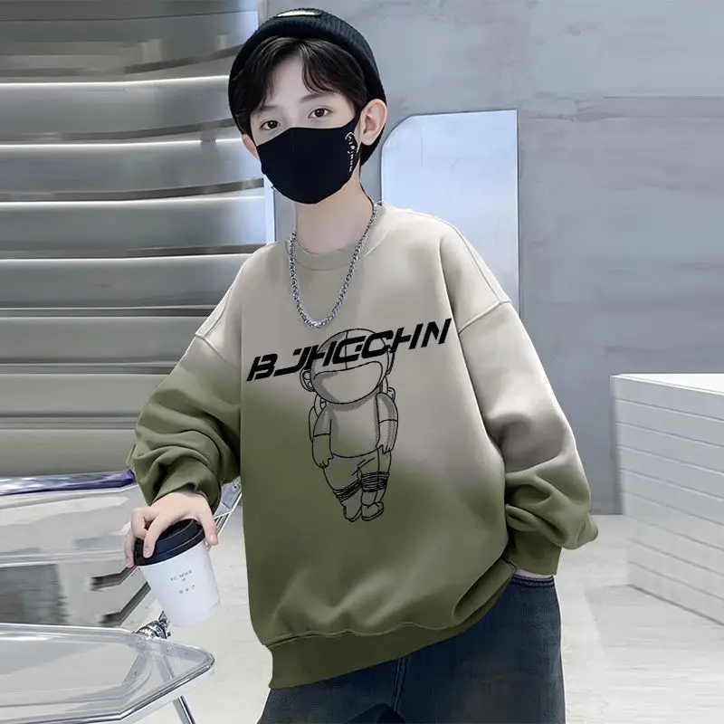 Boys Fleece Crew Sweatshirt Green Gray Graphic - Image 2