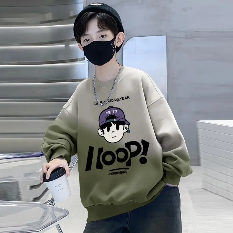 Boys Fleece Crew Sweatshirt Green Gray Graphic - Image 24