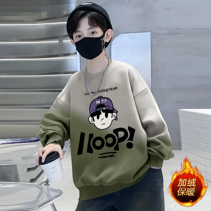 Boys Fleece Crew Sweatshirt Green Gray Graphic - Image 27