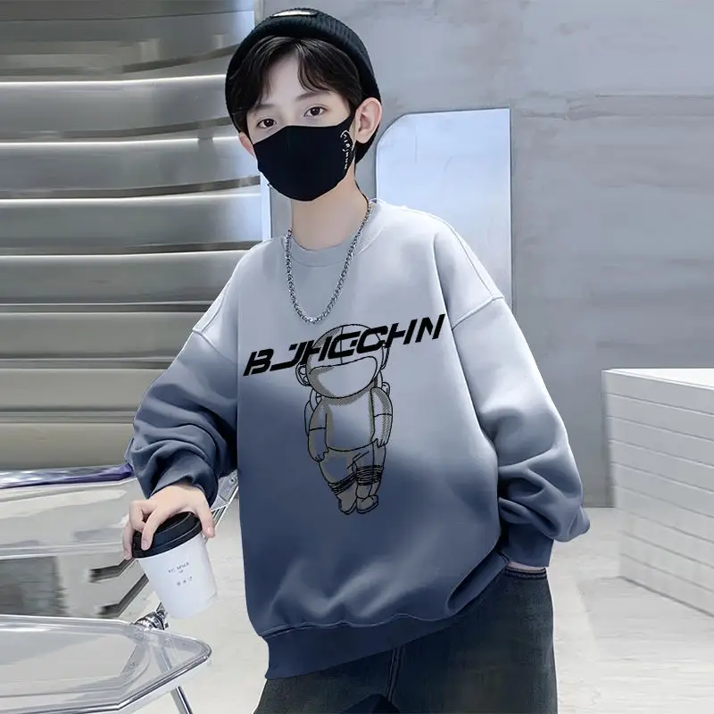 Boys Fleece Crew Sweatshirt Green Gray Graphic - Image 3