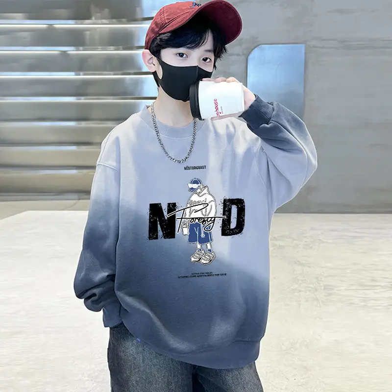 Boys Fleece Crew Sweatshirt Green Gray Graphic - Image 8