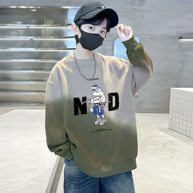 Boys Fleece Crew Sweatshirt Green Gray Graphic - Image 9