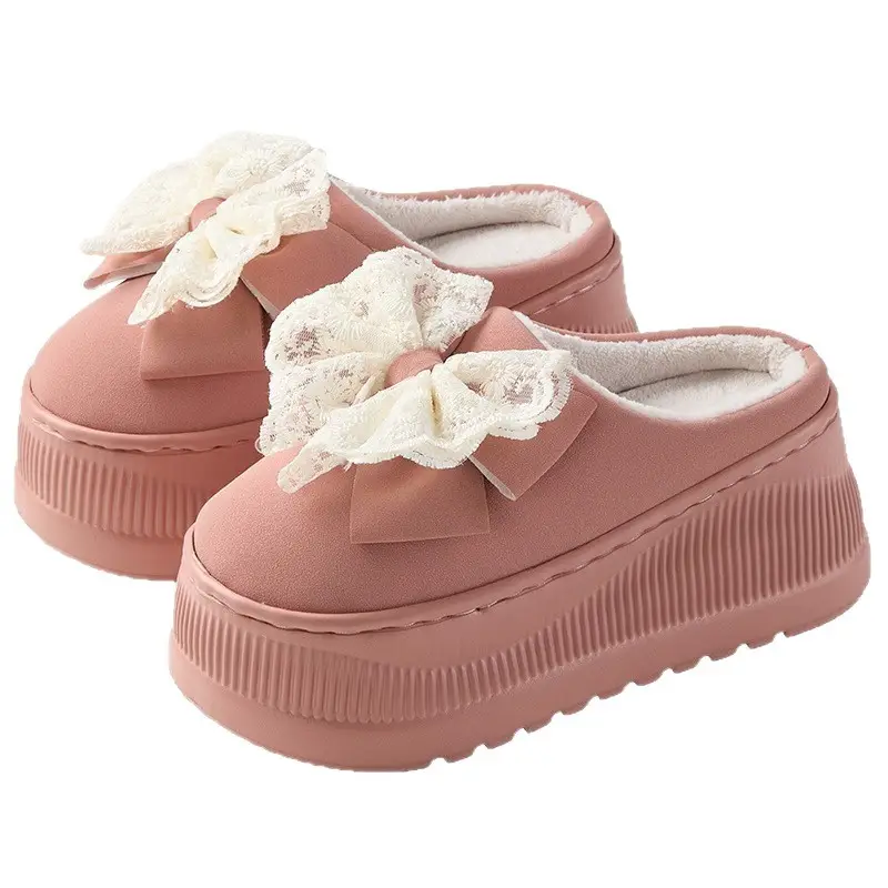 Qidan Shoe Factory Women's Cotton Slippers for Autumn and Winter, Indoor Fleece-Lined Warm Korean Fashion Thick-Soled Height-Increasing Cotton Slippers - Image 8