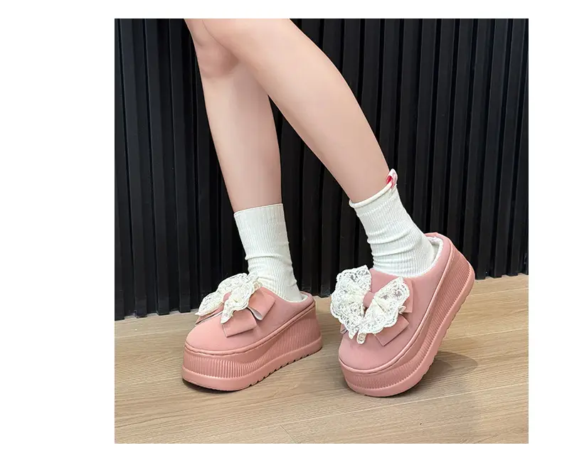 Qidan Shoe Factory Women's Cotton Slippers for Autumn and Winter, Indoor Fleece-Lined Warm Korean Fashion Thick-Soled Height-Increasing Cotton Slippers — feature 12