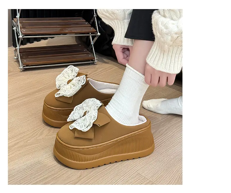 Qidan Shoe Factory Women's Cotton Slippers for Autumn and Winter, Indoor Fleece-Lined Warm Korean Fashion Thick-Soled Height-Increasing Cotton Slippers — feature 13