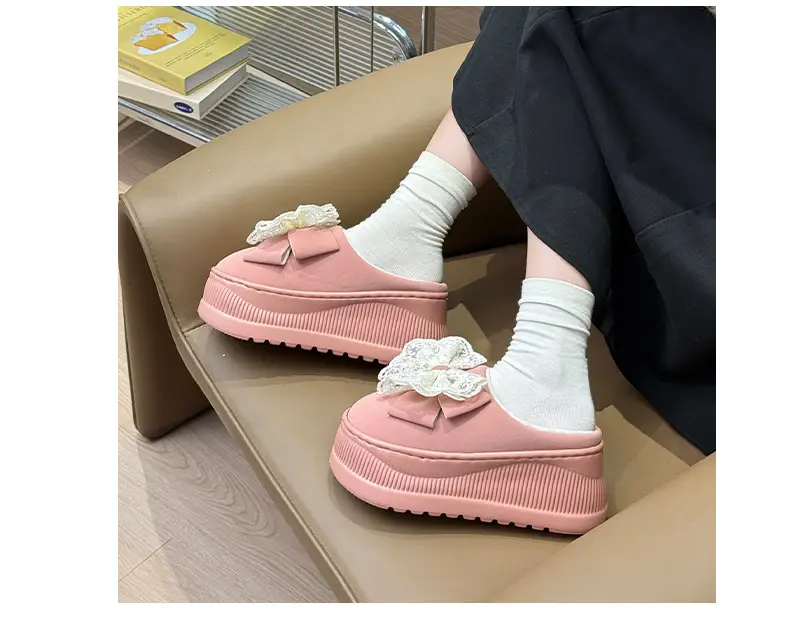 Qidan Shoe Factory Women's Cotton Slippers for Autumn and Winter, Indoor Fleece-Lined Warm Korean Fashion Thick-Soled Height-Increasing Cotton Slippers — feature 5
