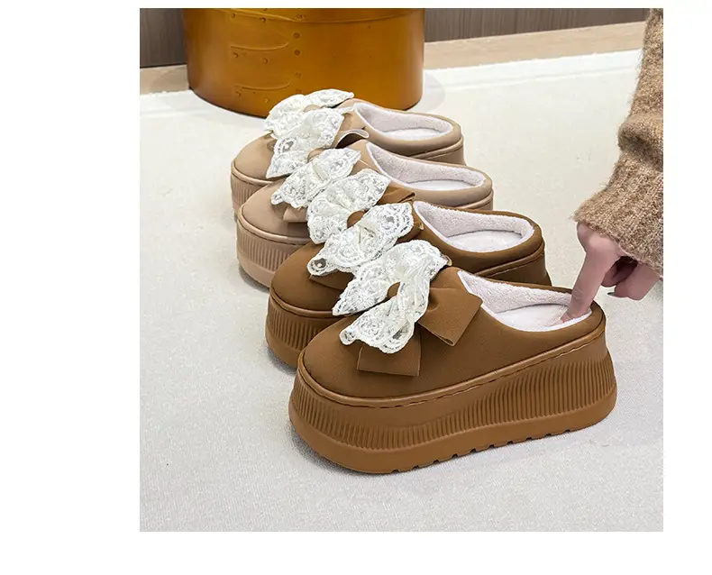 Qidan Shoe Factory Women's Cotton Slippers for Autumn and Winter, Indoor Fleece-Lined Warm Korean Fashion Thick-Soled Height-Increasing Cotton Slippers — feature 7