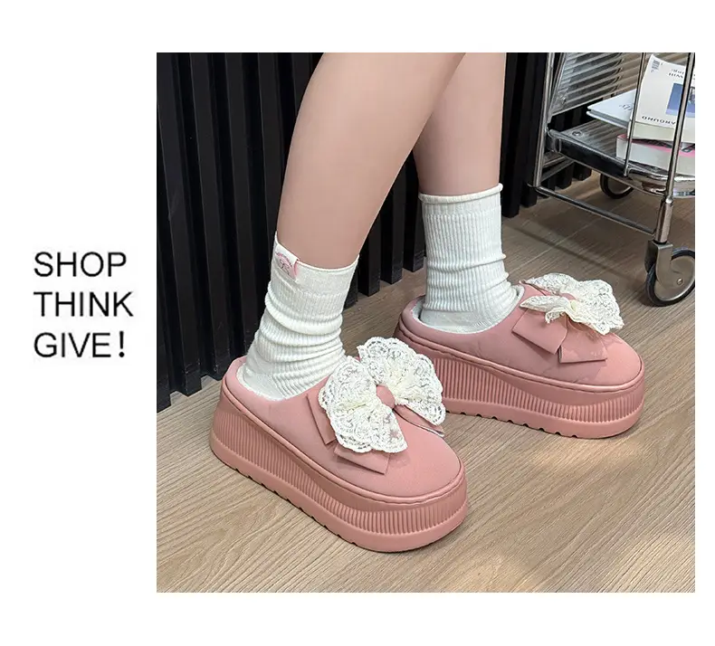 Qidan Shoe Factory Women's Cotton Slippers for Autumn and Winter, Indoor Fleece-Lined Warm Korean Fashion Thick-Soled Height-Increasing Cotton Slippers — feature 8