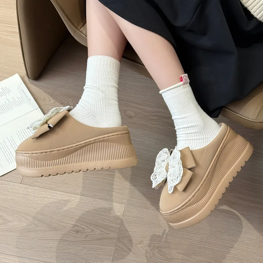 Qidan Shoe Factory Women's Cotton Slippers for Autumn and Winter, Indoor Fleece-Lined Warm Korean Fashion Thick-Soled Height-Increasing Cotton Slippers - Image 2