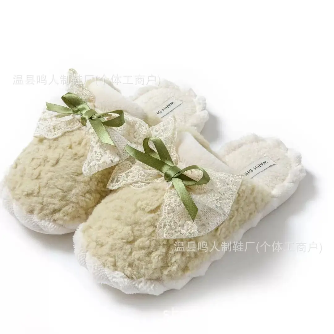Women's Winter Cotton Slippers Women's Student Version Bow Comfortable Non-Slip Warm Home Casual Family Slippers Women