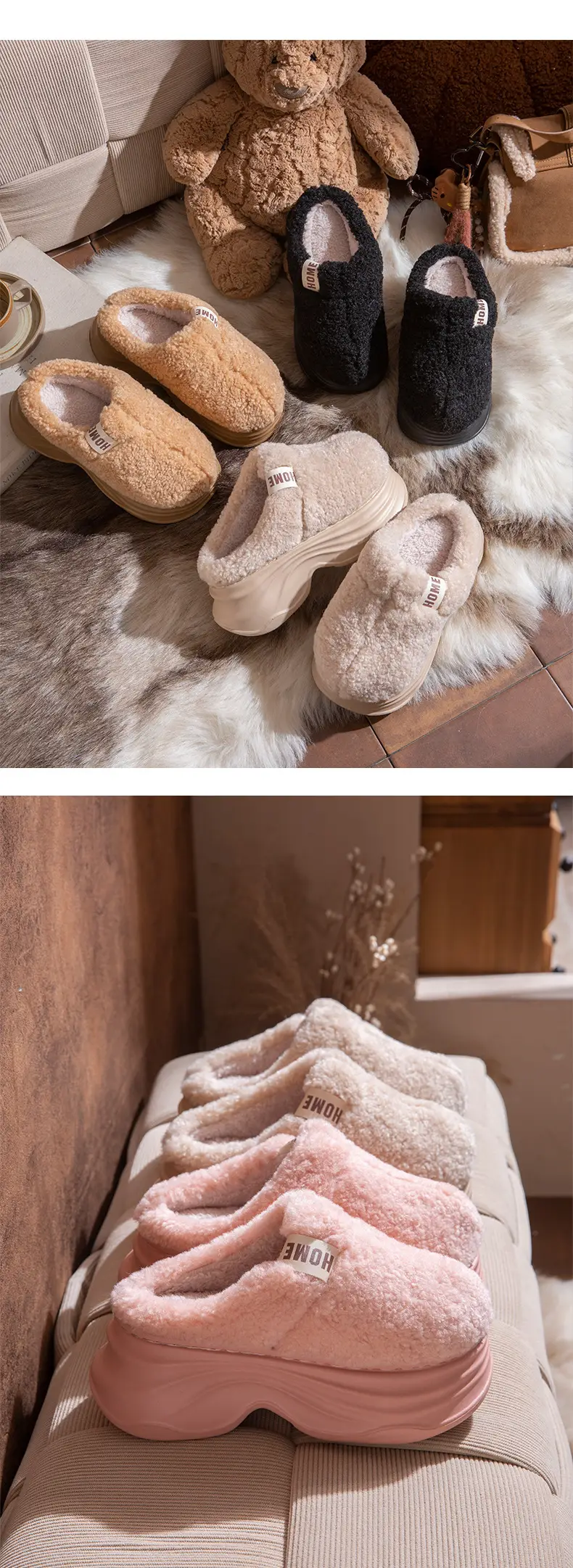 2025 New Solid Color Simple Cotton Slippers for Women, Autumn and Winter Warm and Comfortable Half Slippers, Non-Slip Thick-Soled Furry Slippers, Maternity Shoes — feature 10