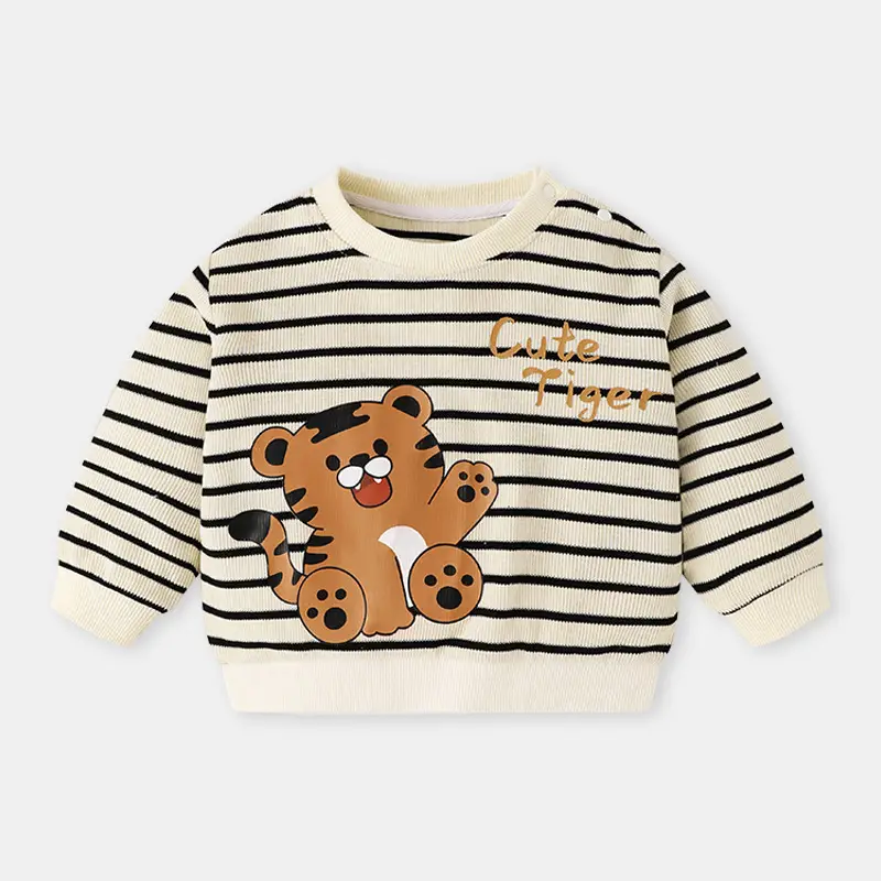 Baby Sweatshirt Striped Bear Print Spring Fall Boys - Image 2
