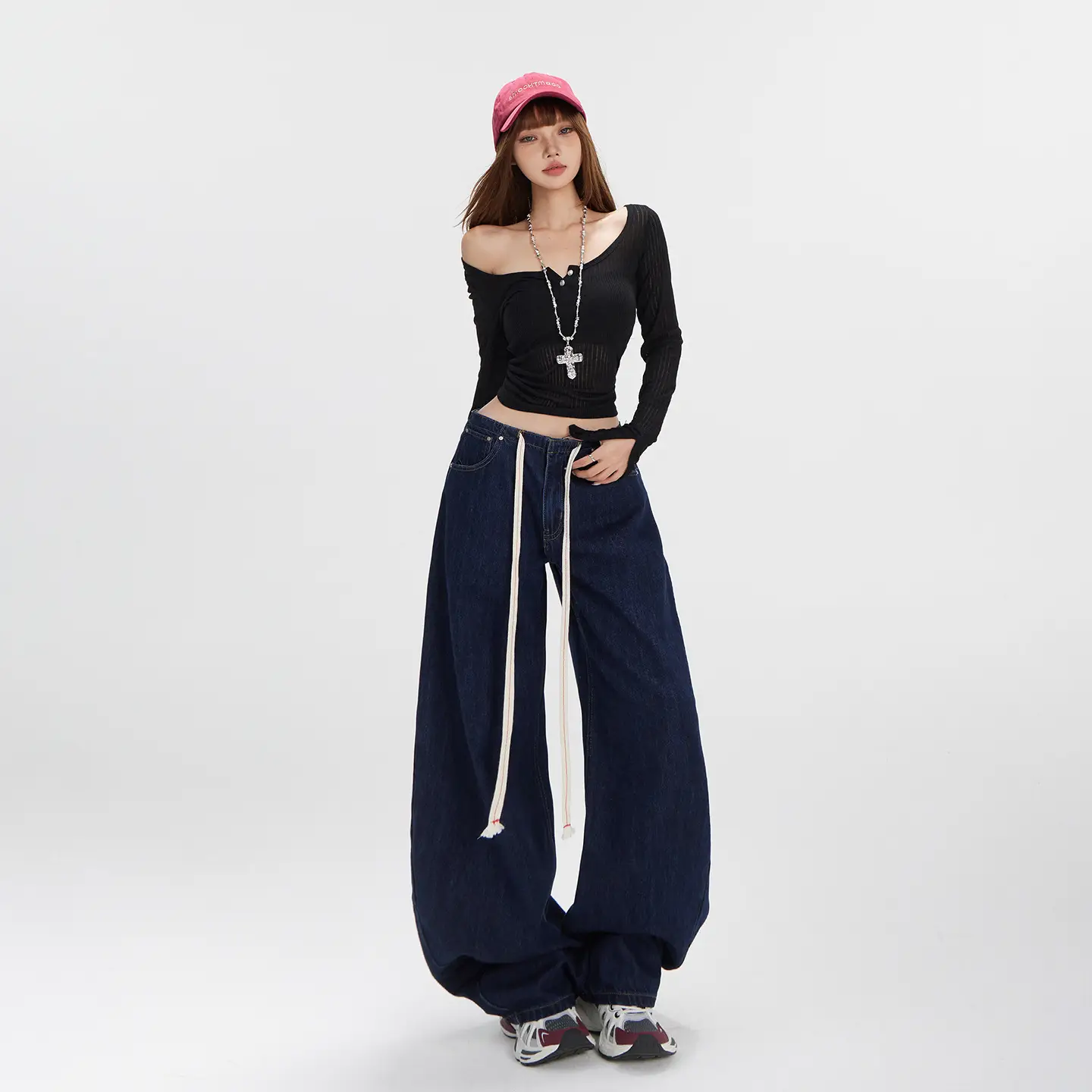 Dark Blue Wide Leg Scimitar Jeans for Women