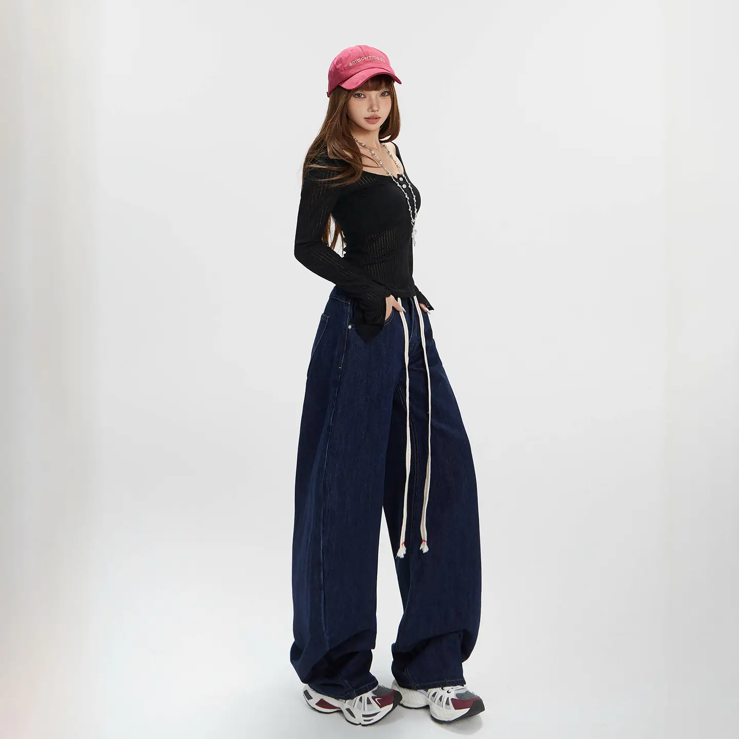 Dark Blue Wide Leg Scimitar Jeans for Women