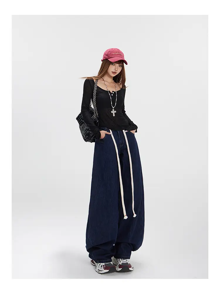 Dark Blue Wide Leg Scimitar Jeans for Women — feature 10