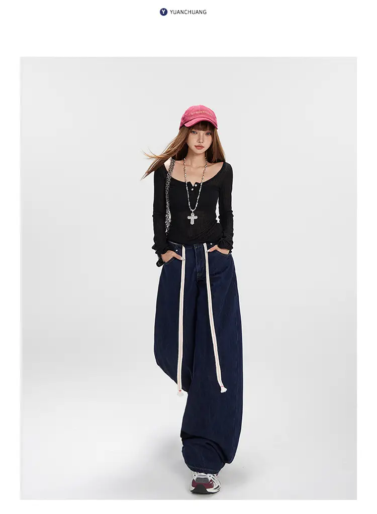 Dark Blue Wide Leg Scimitar Jeans for Women — feature 12