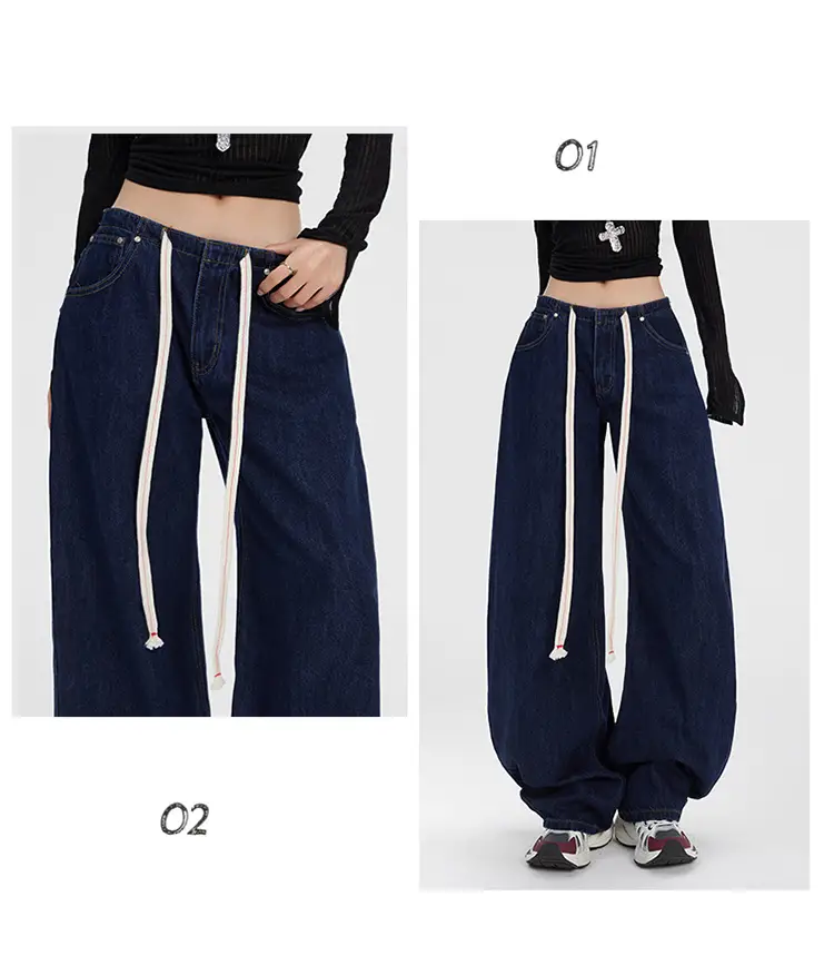 Dark Blue Wide Leg Scimitar Jeans for Women — feature 13