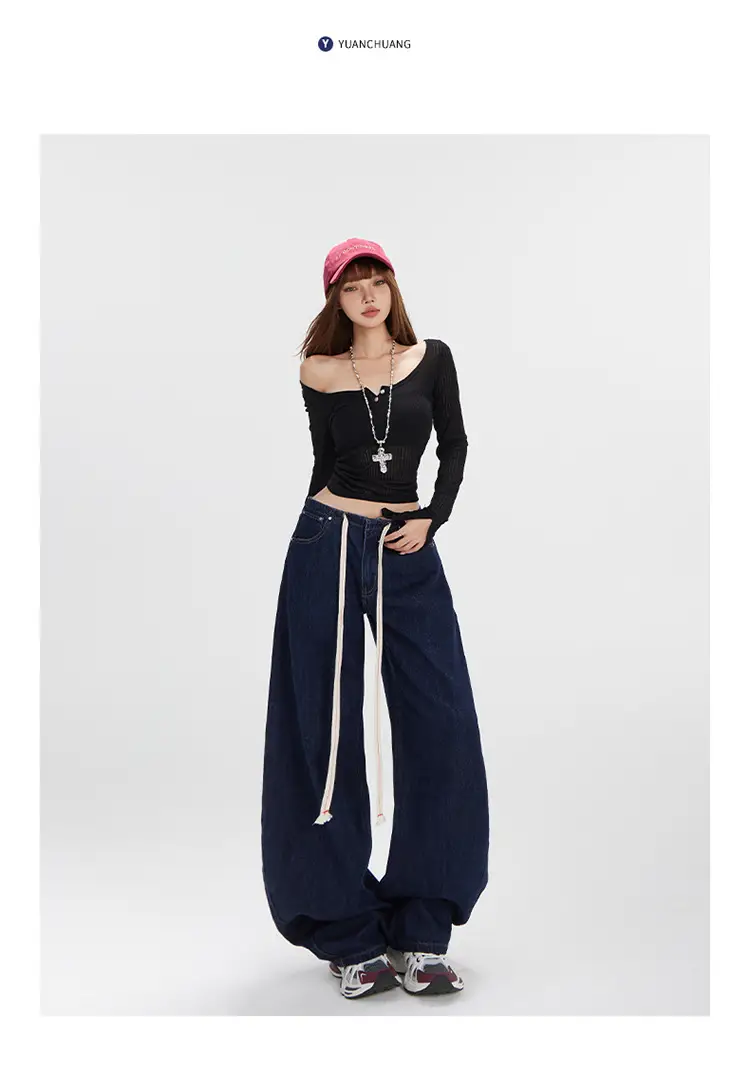 Dark Blue Wide Leg Scimitar Jeans for Women — feature 15