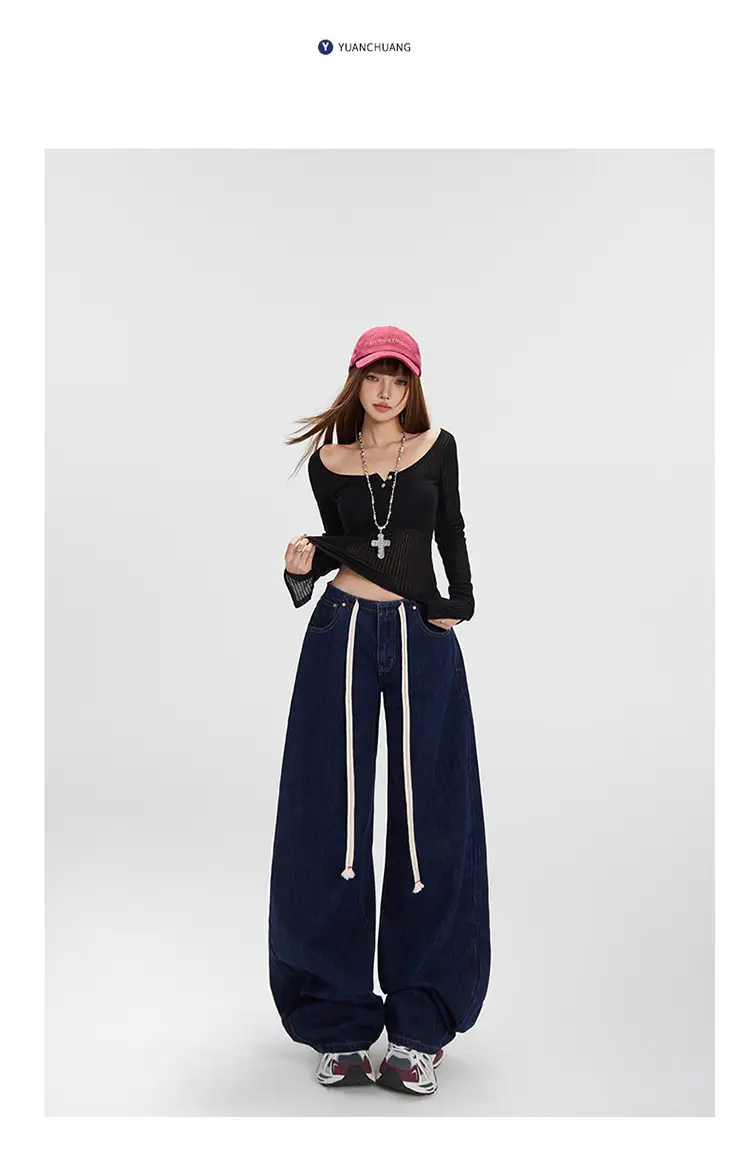 Dark Blue Wide Leg Scimitar Jeans for Women — feature 16