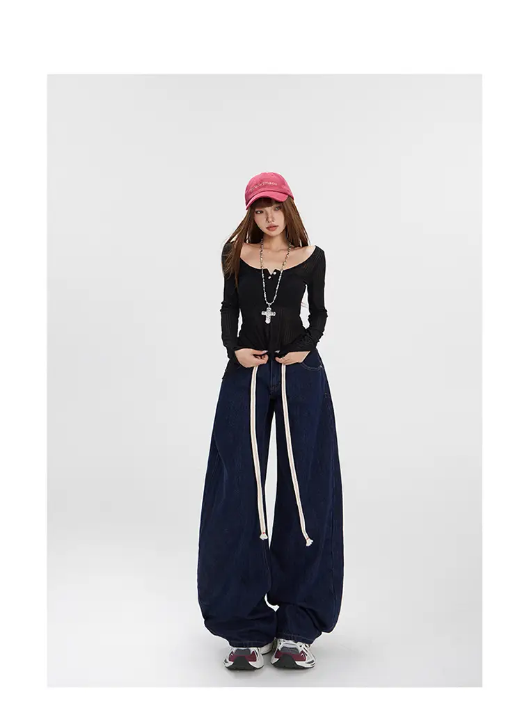 Dark Blue Wide Leg Scimitar Jeans for Women — feature 17
