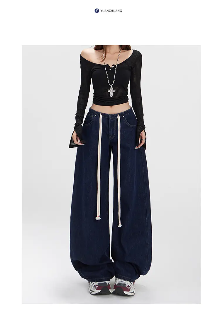 Dark Blue Wide Leg Scimitar Jeans for Women — feature 18