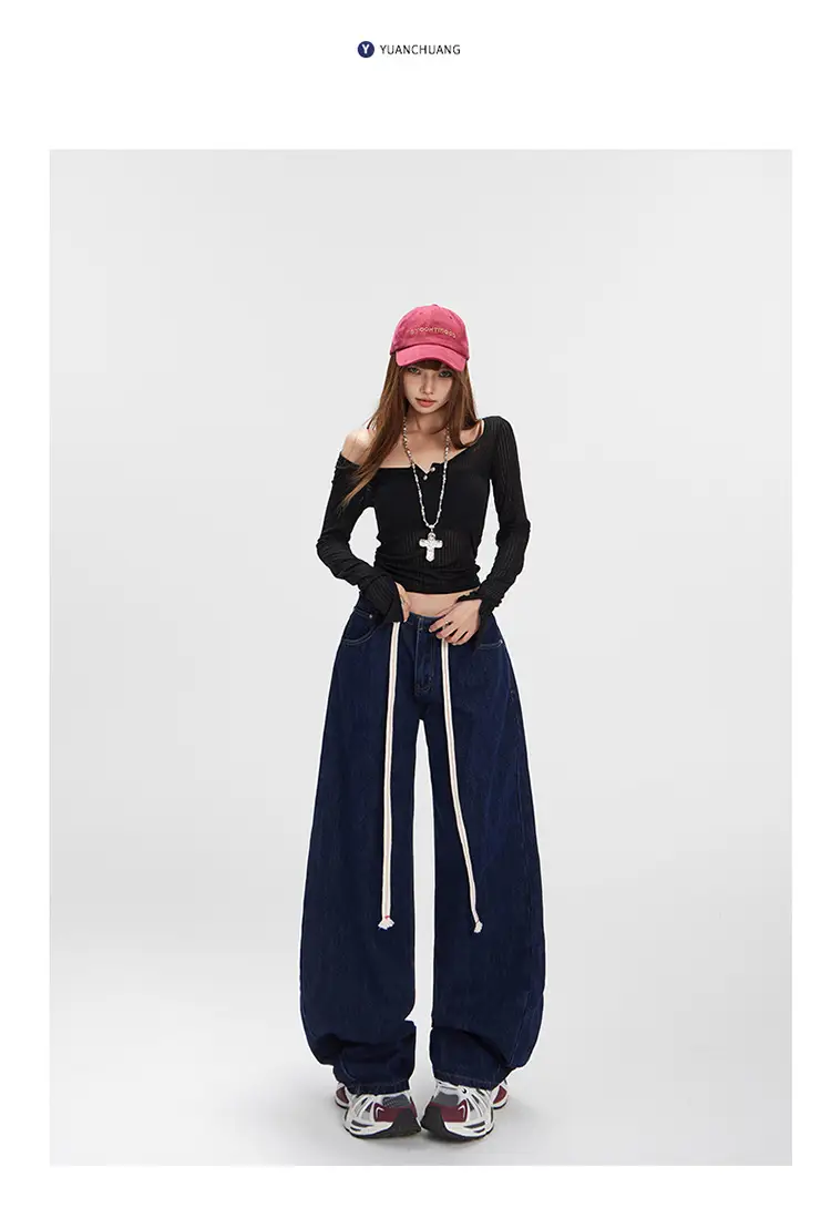 Dark Blue Wide Leg Scimitar Jeans for Women — feature 19