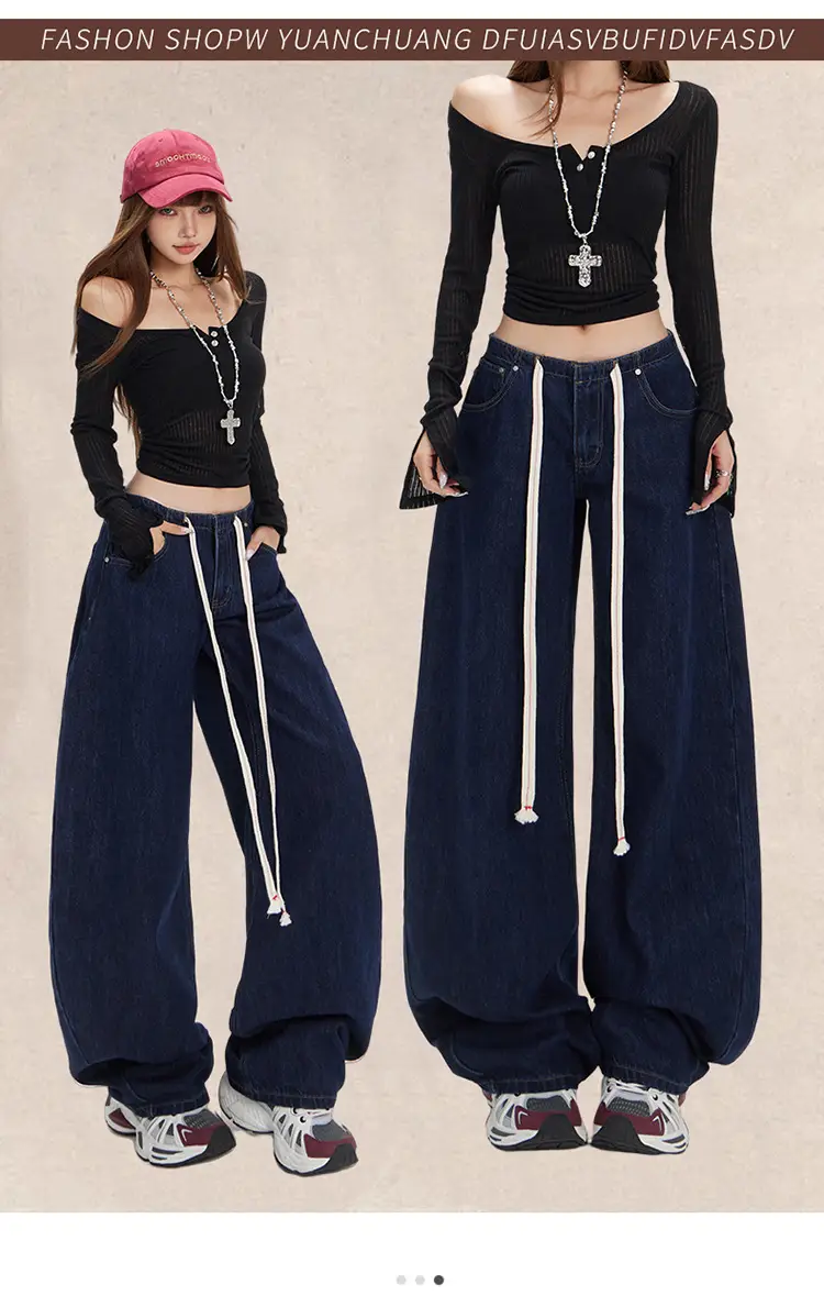 Dark Blue Wide Leg Scimitar Jeans for Women — feature 3
