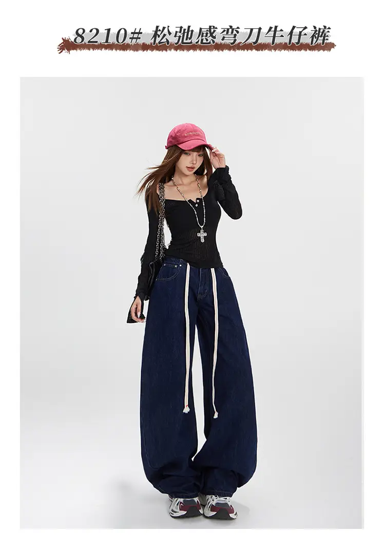 Dark Blue Wide Leg Scimitar Jeans for Women — feature 4