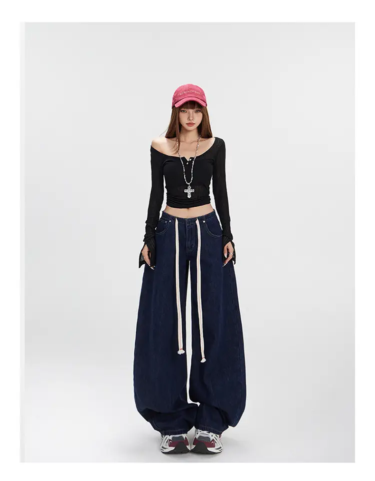 Dark Blue Wide Leg Scimitar Jeans for Women — feature 9