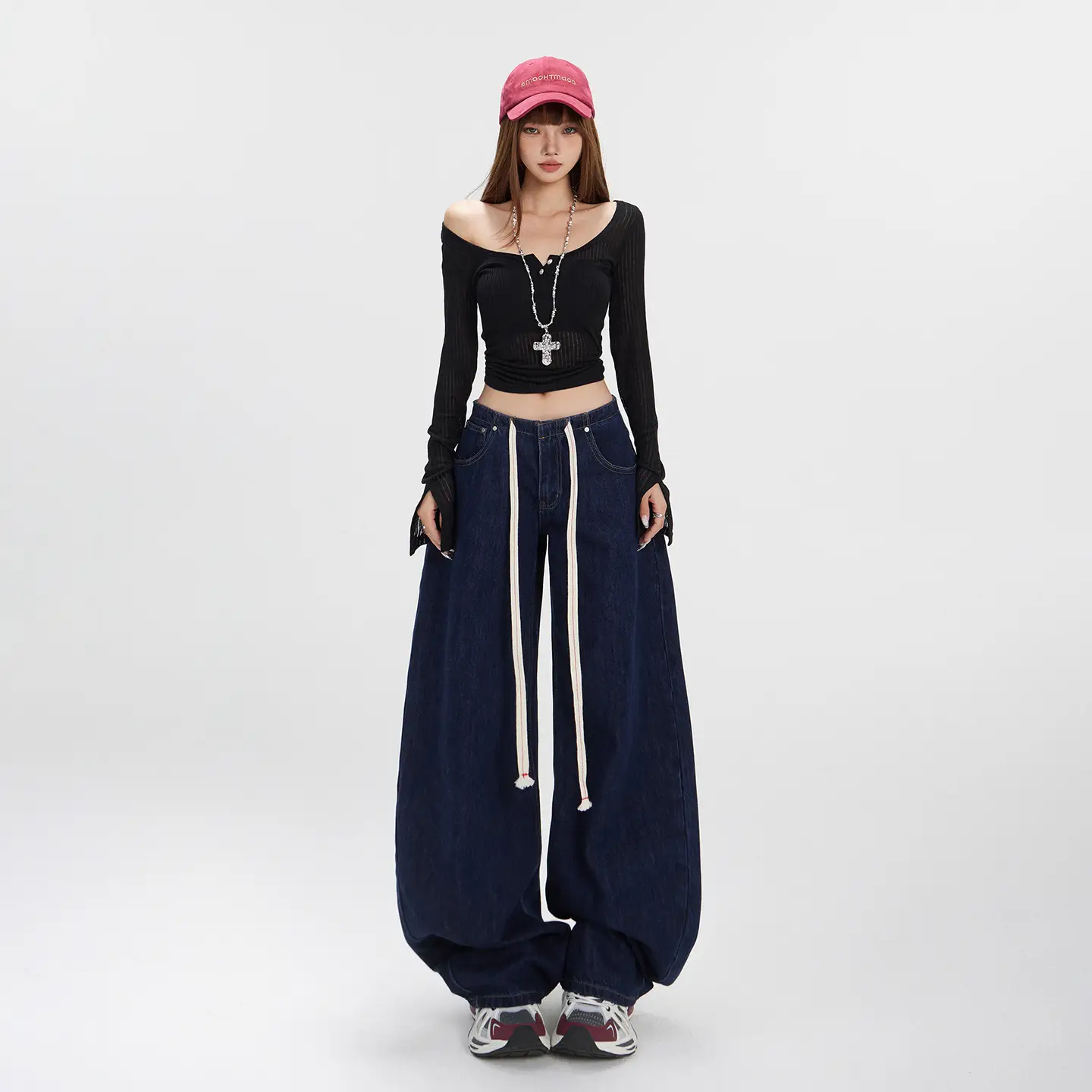 Dark Blue Wide Leg Scimitar Jeans for Women