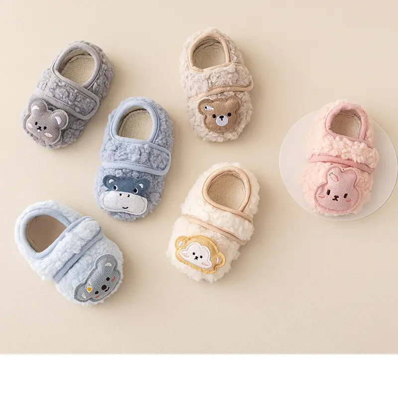 Baby Fleece Warm Floor Shoes Blue with Cute Bear Design