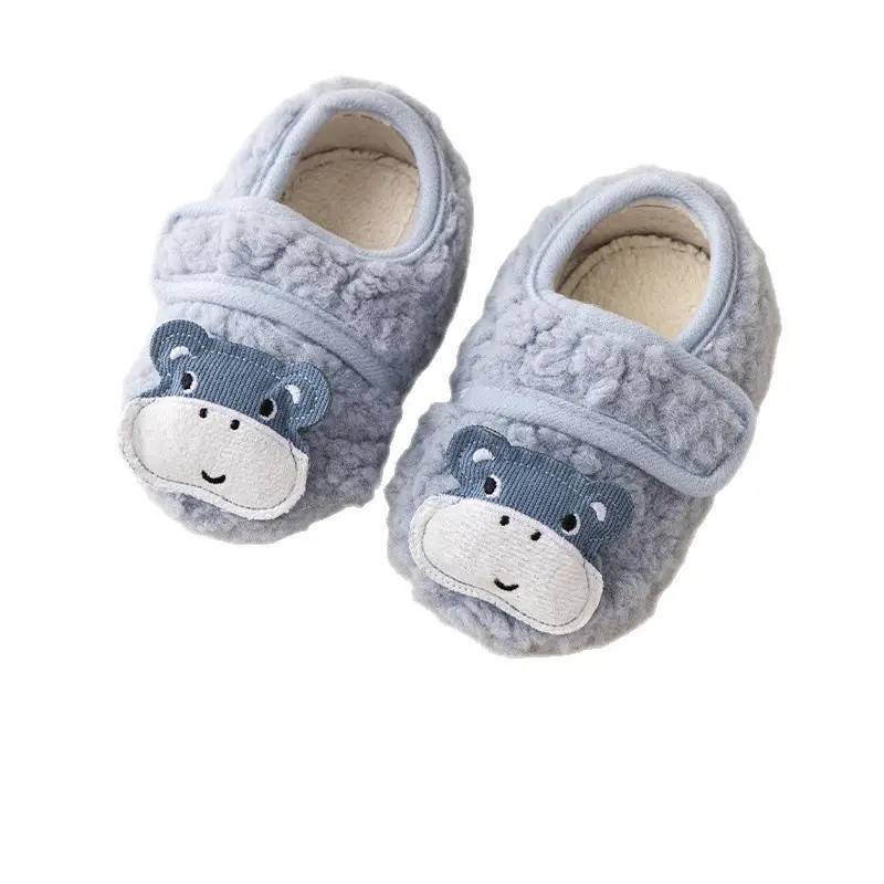 Baby Fleece Warm Floor Shoes Blue with Cute Bear Design
