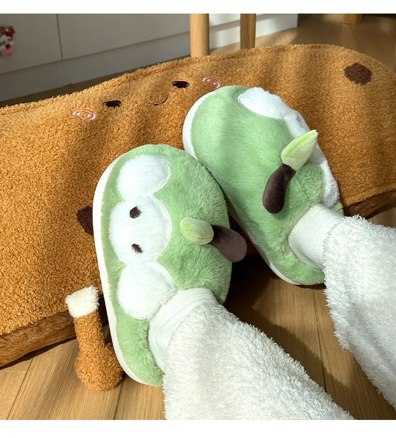 Qidan Shoe Factory Cute Cotton Slippers Women's Autumn and Winter Indoor Home Plus Velvet Warm Thick-Soled Anti-Slip Furry Slippers — feature 7