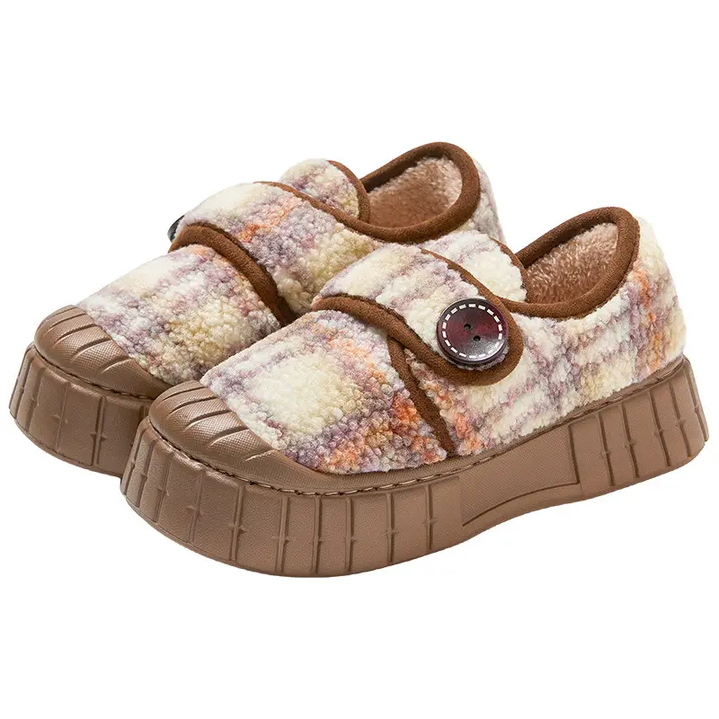Children's Family Cotton Slippers with Heel, Winter Indoor Home Household Outer Wear Plush Warm Anti-Slip Winter Cotton Shoes for Women - Image 8