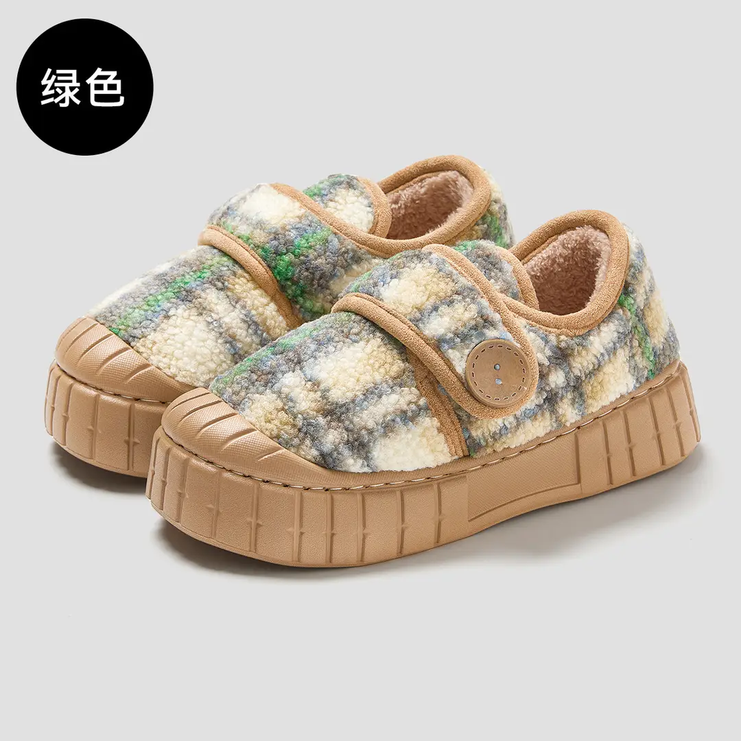 Children's Family Cotton Slippers with Heel, Winter Indoor Home Household Outer Wear Plush Warm Anti-Slip Winter Cotton Shoes for Women - Image 2