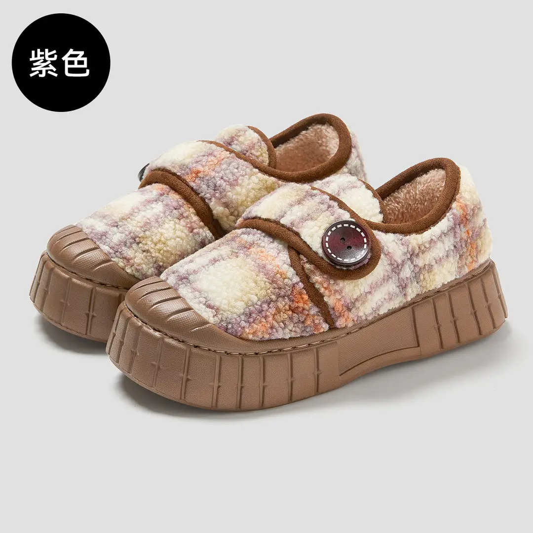 Children's Family Cotton Slippers with Heel, Winter Indoor Home Household Outer Wear Plush Warm Anti-Slip Winter Cotton Shoes for Women - Image 3