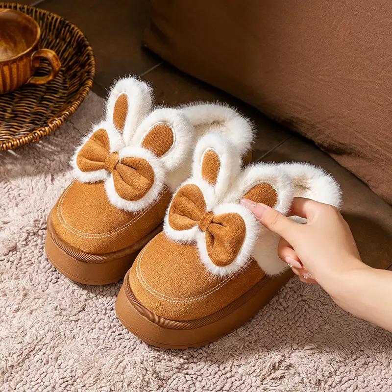 New Rabbit Cotton Slippers Women's Non-Slip Thick-Soled Plush Slippers Autumn and Winter Thick-Soled Non-Slip Home Warm Wool Slippers - Image 14