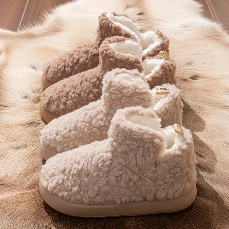 High-Heeled Cotton Shoes for Women in Winter, Warm Plush Thick Soles, Indoor and Household Non-Slip Cotton Slippers for Outdoor Wear - Image 6