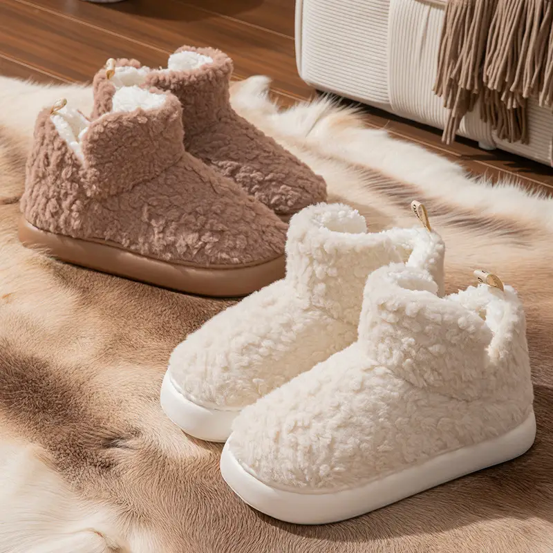 High-Heeled Cotton Shoes for Women in Winter, Warm Plush Thick Soles, Indoor and Household Non-Slip Cotton Slippers for Outdoor Wear - Image 7