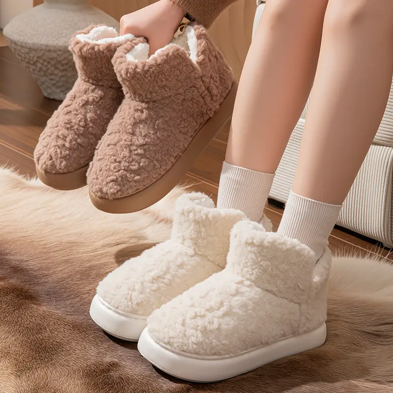 High-Heeled Cotton Shoes for Women in Winter, Warm Plush Thick Soles, Indoor and Household Non-Slip Cotton Slippers for Outdoor Wear - Image 8
