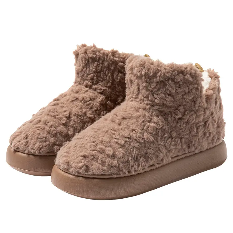 High-Heeled Cotton Shoes for Women in Winter, Warm Plush Thick Soles, Indoor and Household Non-Slip Cotton Slippers for Outdoor Wear - Image 9